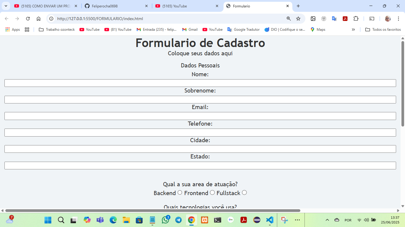 Imagem do formulário de cadastro de desenvolvedores